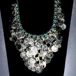 Statement silvertone coin necklace